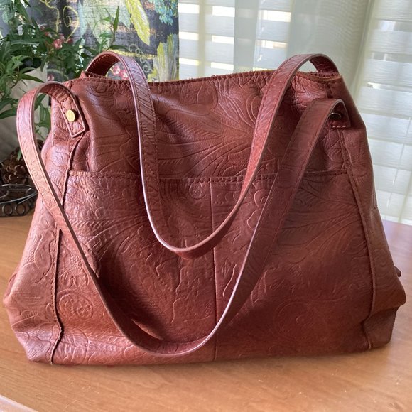 American Leather Company Handbags - American Leather Company Golden Brown Tooled HoBo Handbag